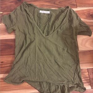 Free People Green Asymmetrical Short Sleeve Tee